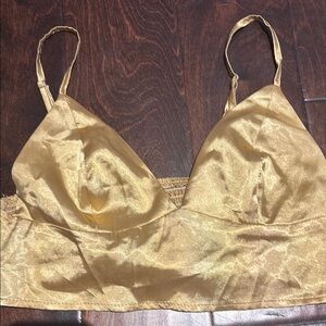 SHEIN Gold Satin Crop Top with Adjustable Straps